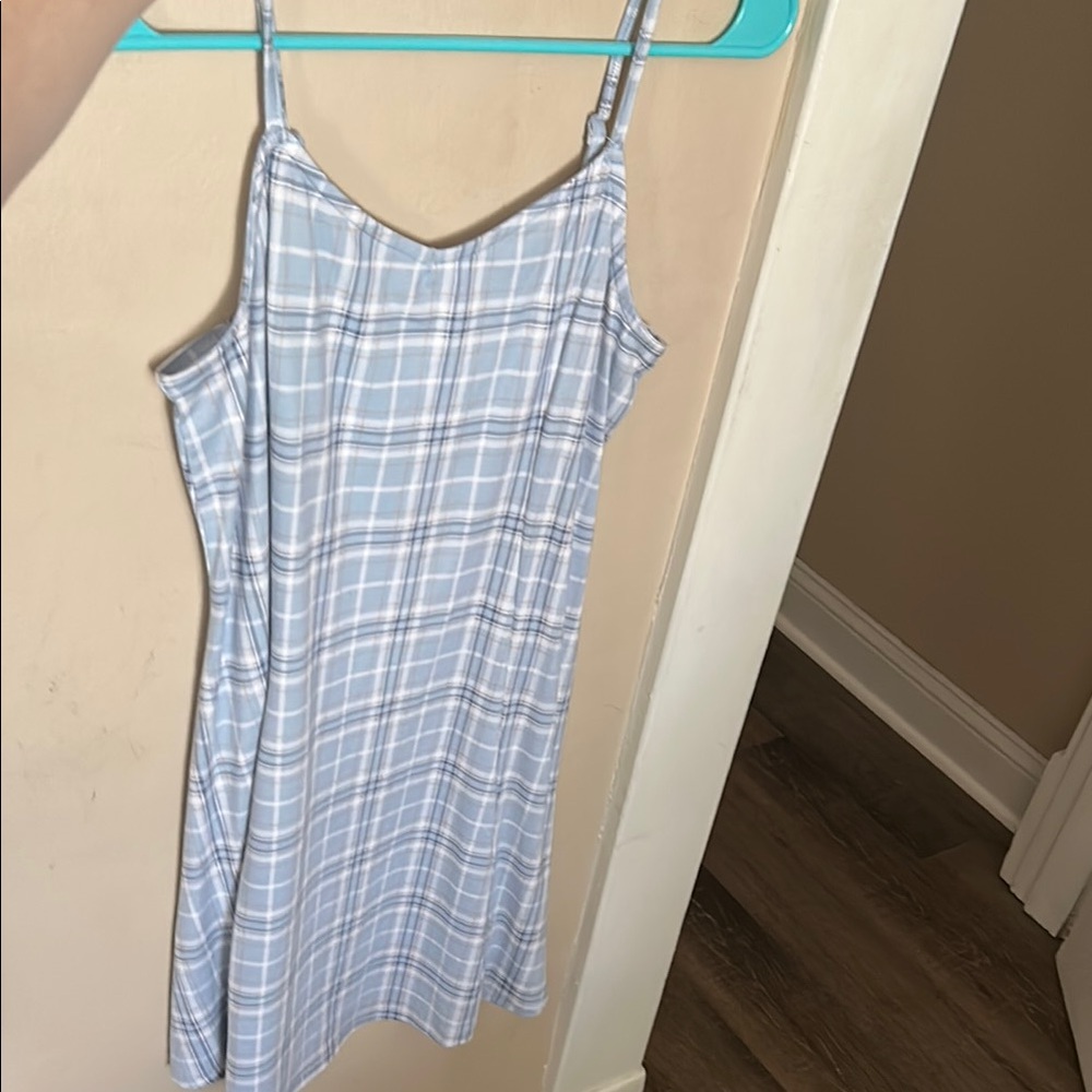 Chic Light Blue Plaid Slip Dress
